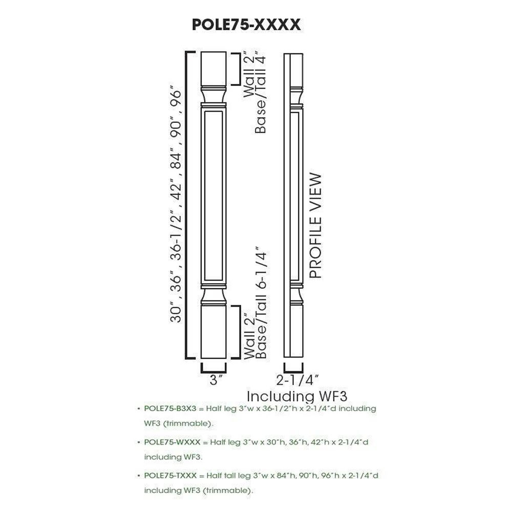 VW-POLE75-W342 Half Decor Leg including WF3 | Forevermark Visa White